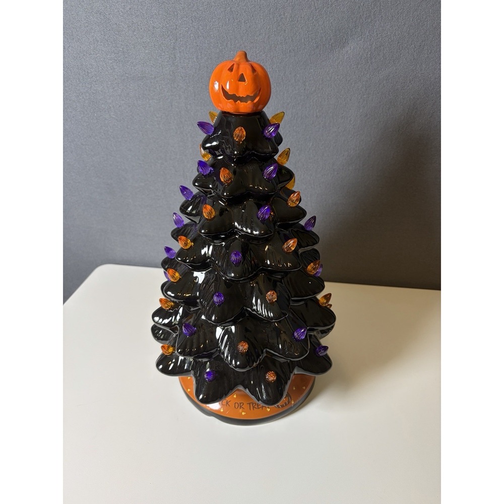RJ Legend Halloween Ceramic Tree - 15 Inch Hand-Painted, Light Up Decor